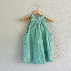 J. Crew Green and White Striped Halter Tank Top